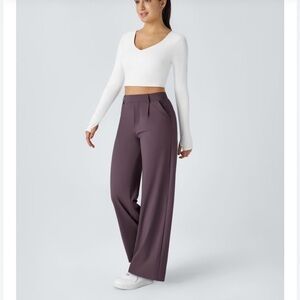 HALARA Wide-Leg High-Rise Pants in Plum